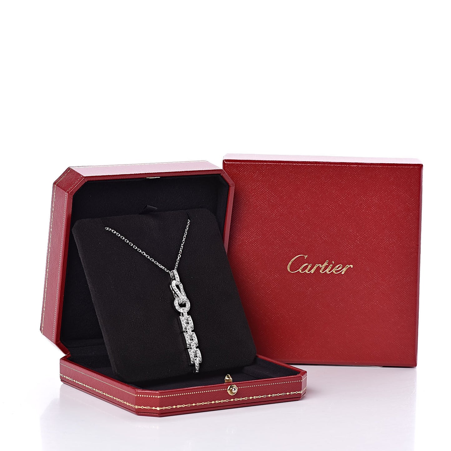 18K White Gold Diamond Agrafe Drop Pendant Necklace