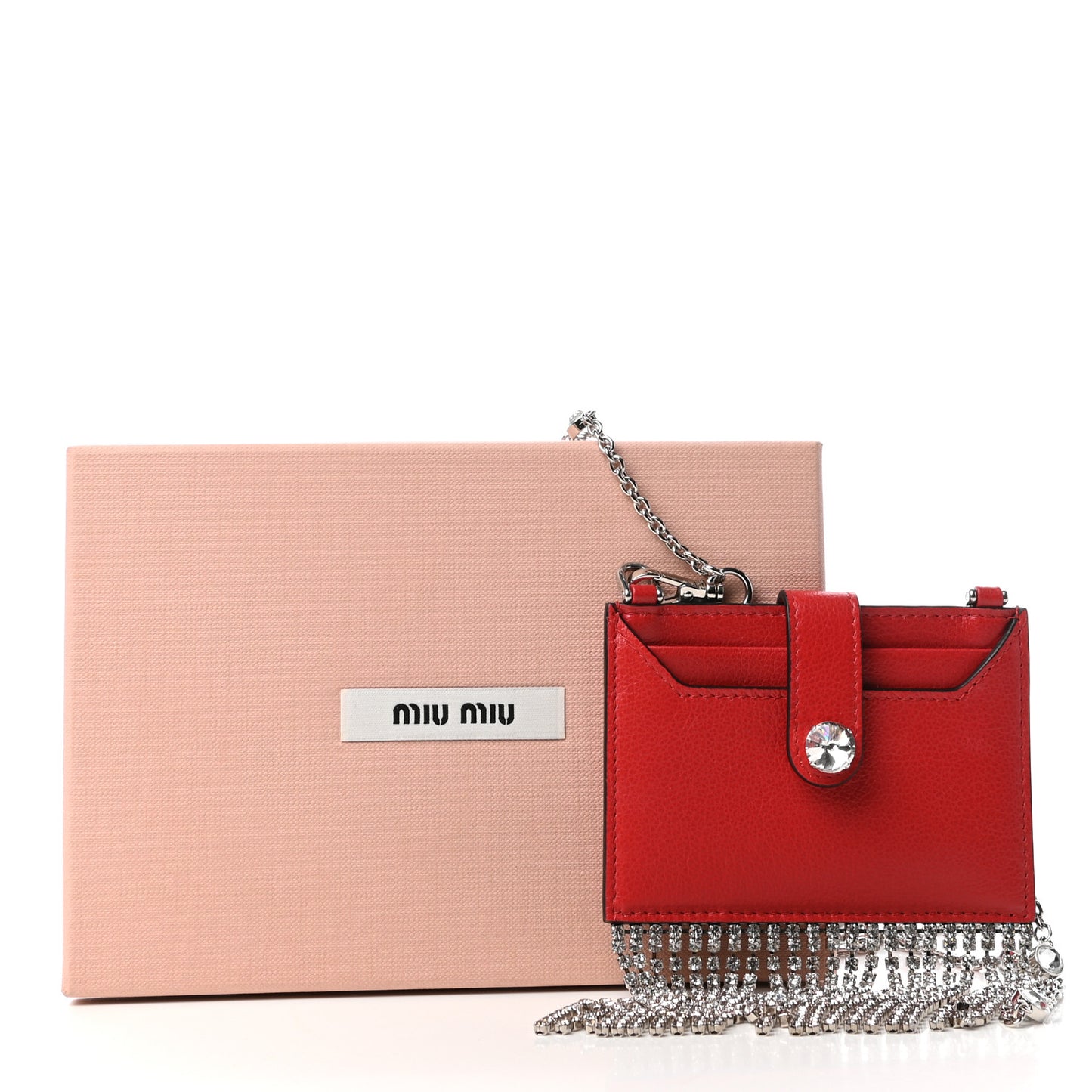 Glace Calfskin Crystal Card Holder Fringe Crossbody Fuoco