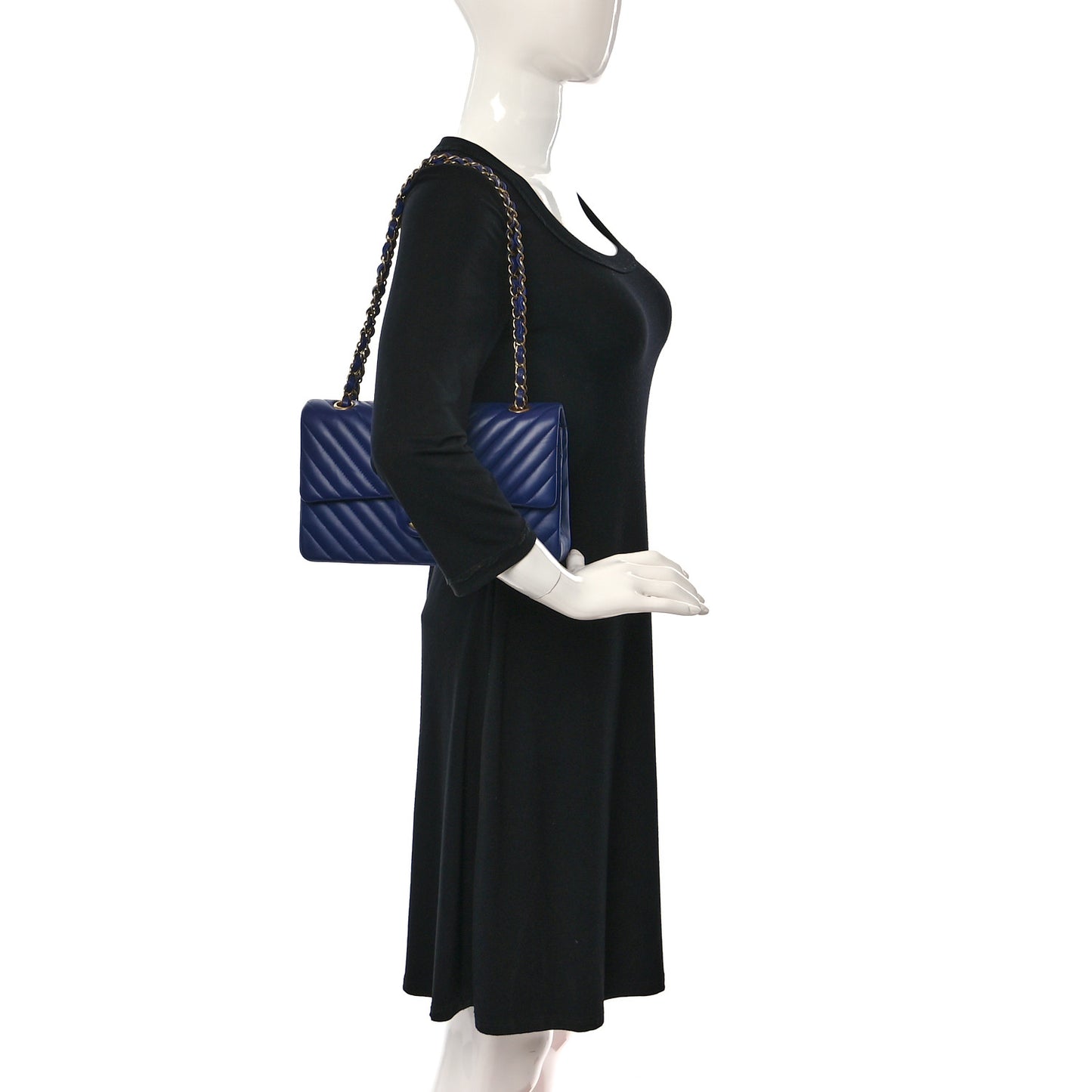 Lambskin Chevron Quilted Medium Double Flap Blue