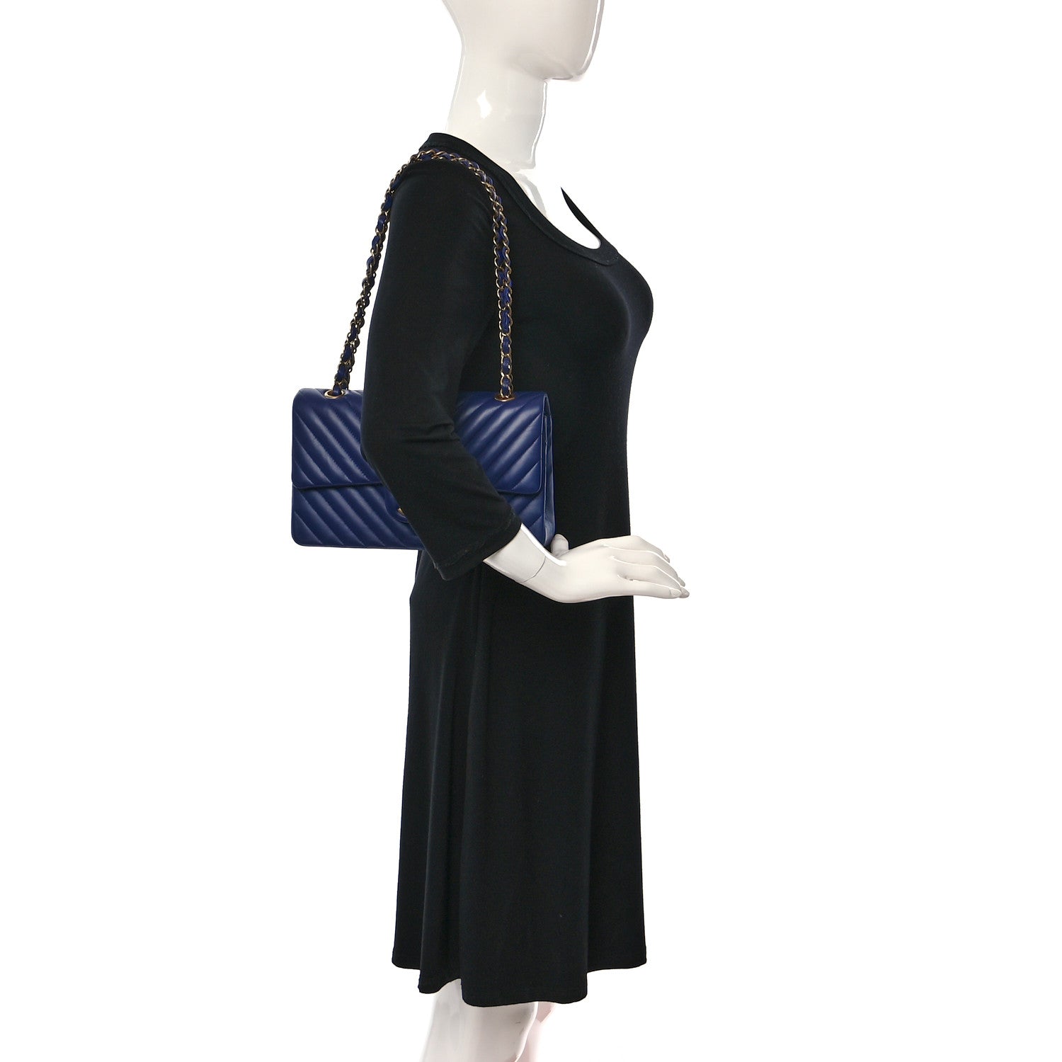 Chanel Lambskin Chevron Quilted Medium Double Flap Blue 2 of 11