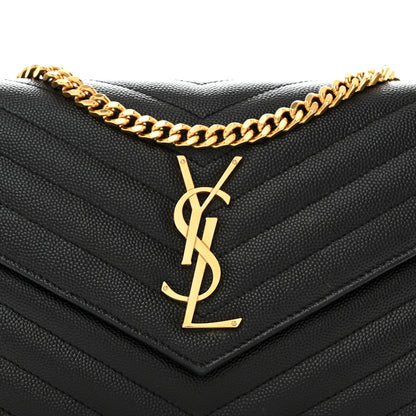 Saint Laurent Grain De Poudre Matelasse Chevron Monogram Chain Wallet Black 7 of 10