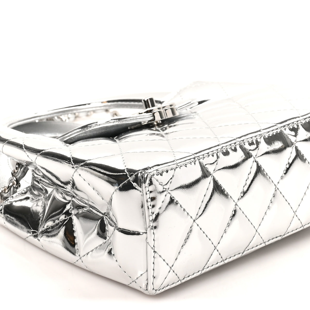 Mirror Calfskin Metallic Calfskin Quilted Nano Kelly Shopper Silvery