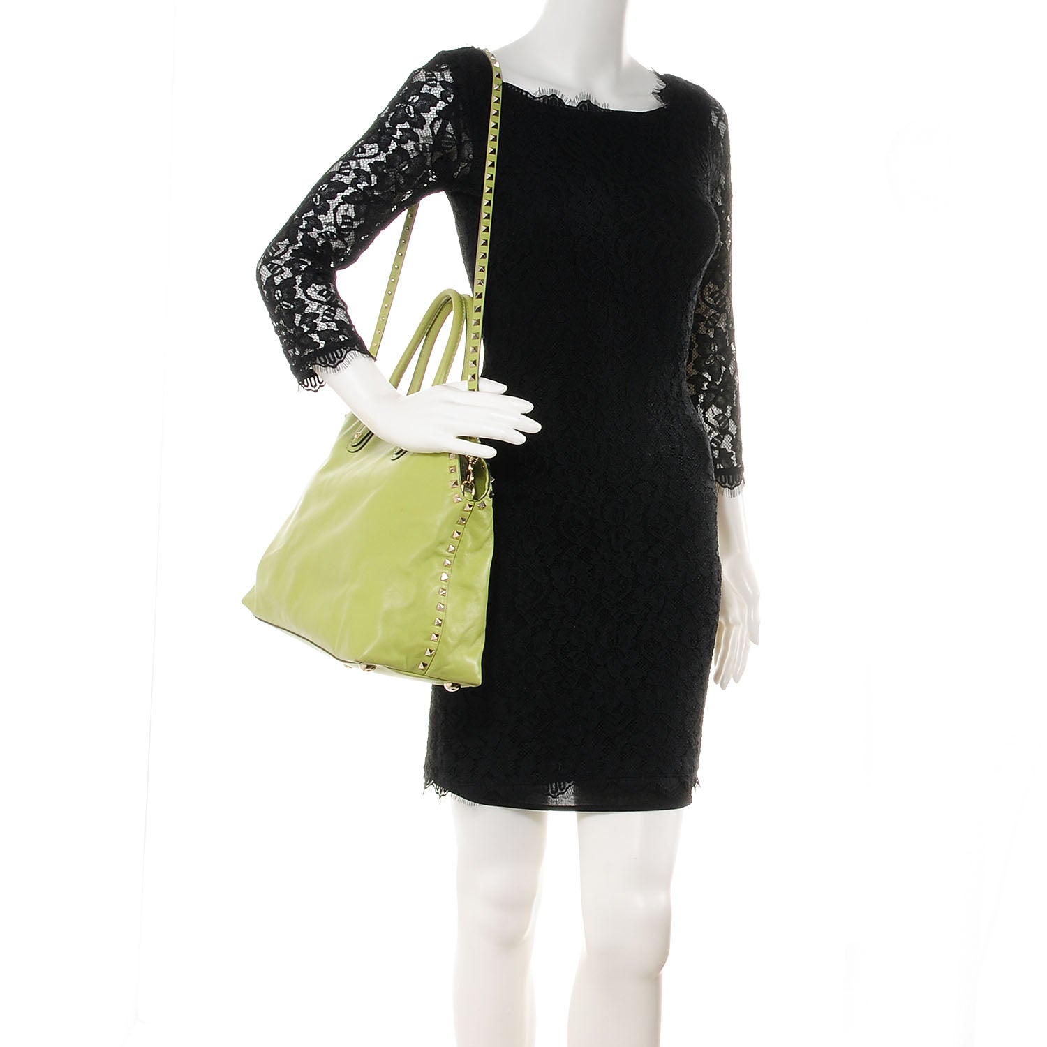 Valentino Garavani Leather Rockstud Dome Satchel Green 2 of 7