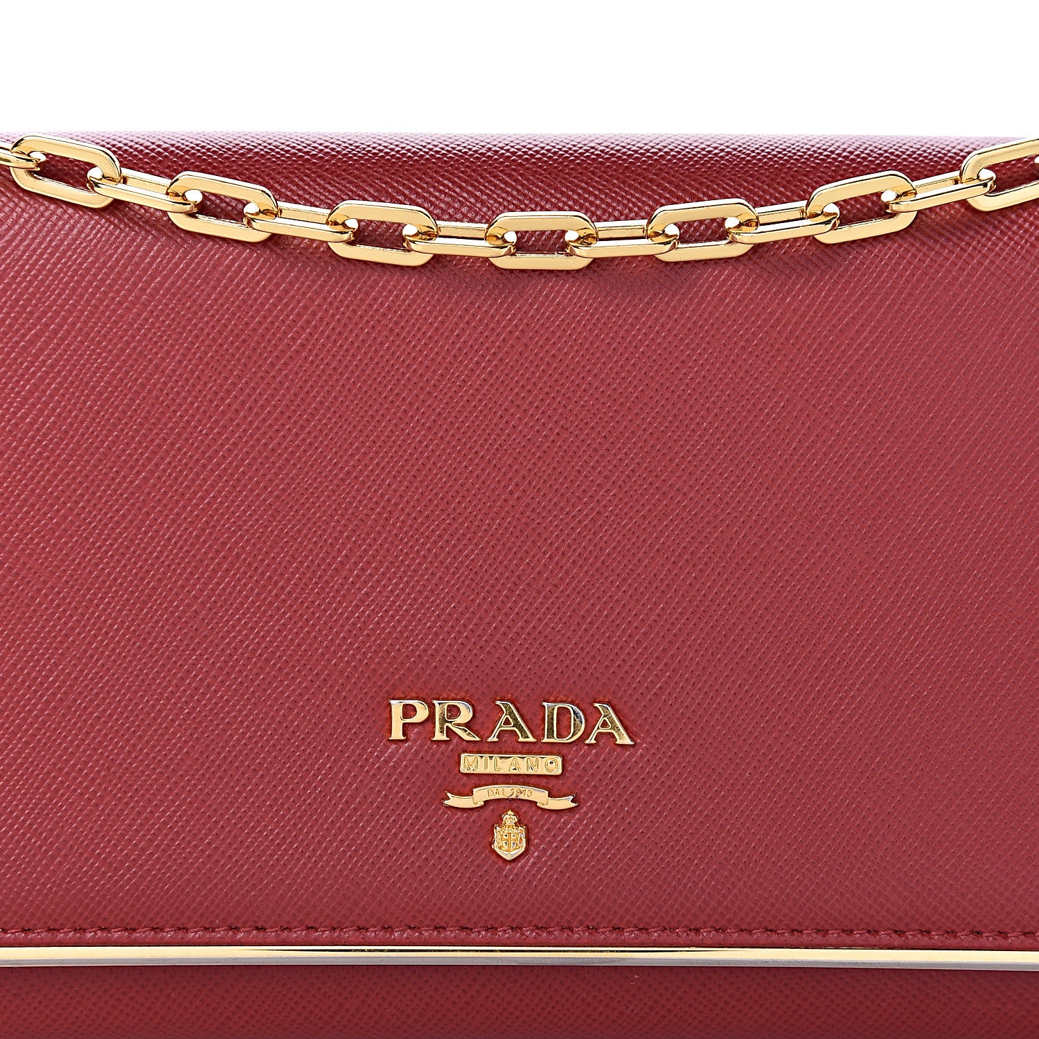 Prada Saffiano Metal Bar Chain Wallet Fuoco 11 of 12