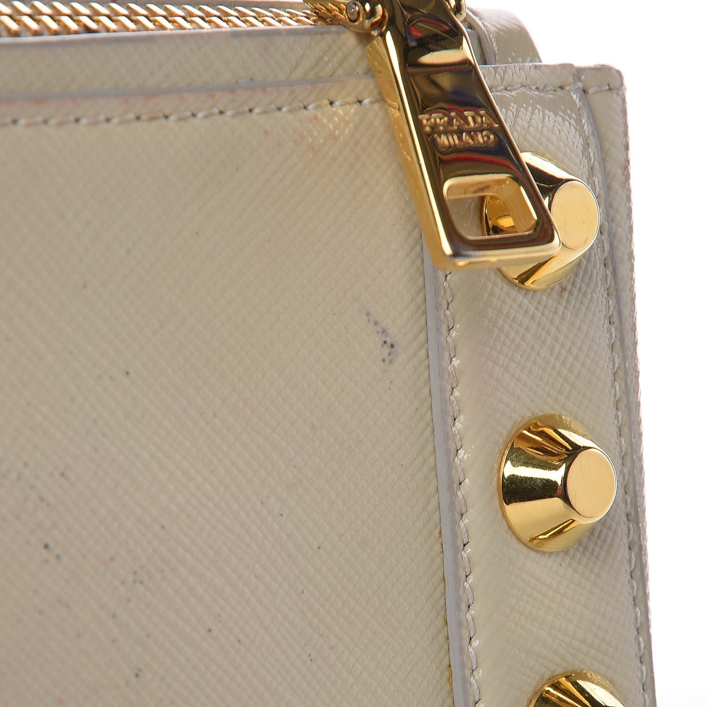 Saffiano Vernice Studded Clutch Talco
