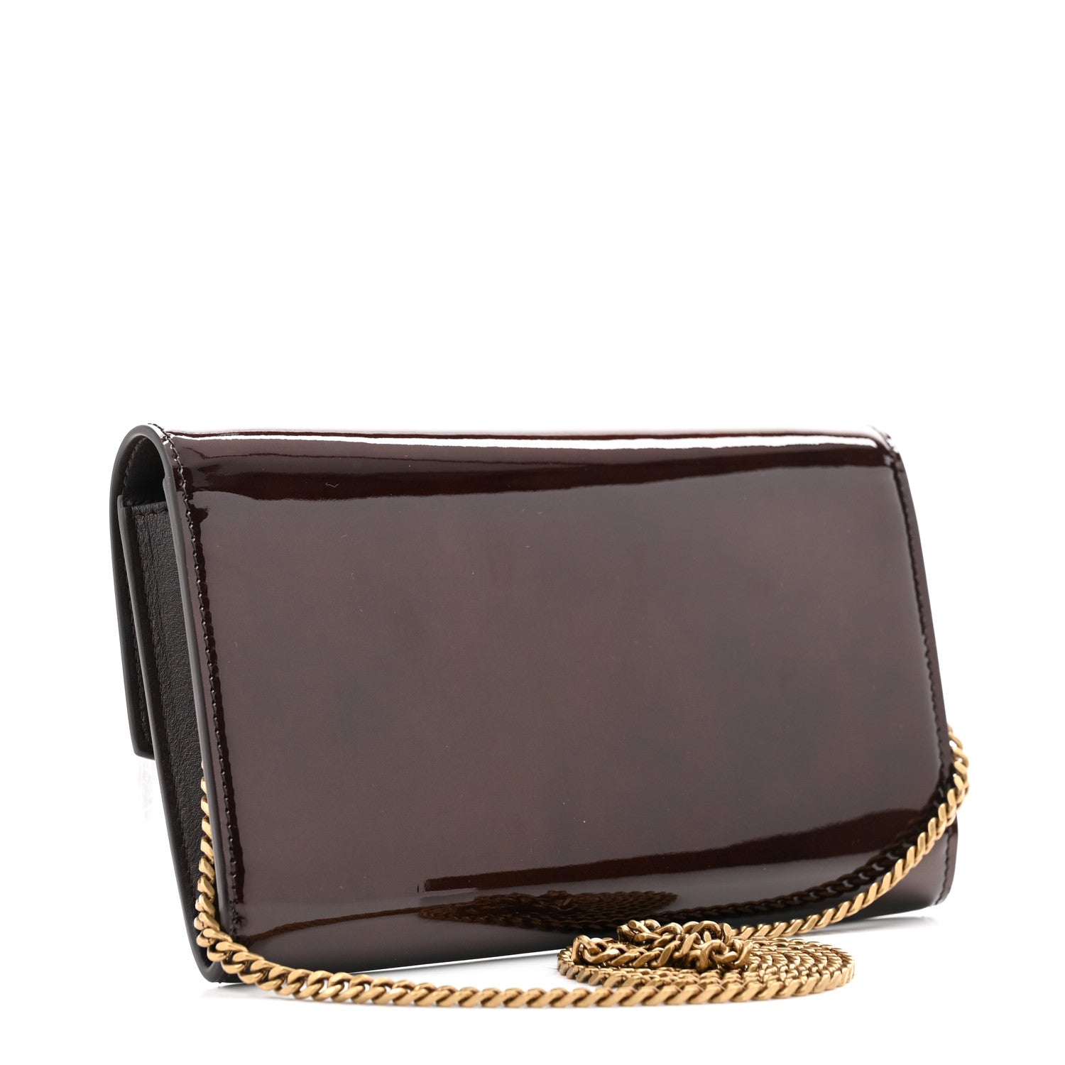 Saint Laurent Patent Uptown Chain Wallet  Brown 4 of 11
