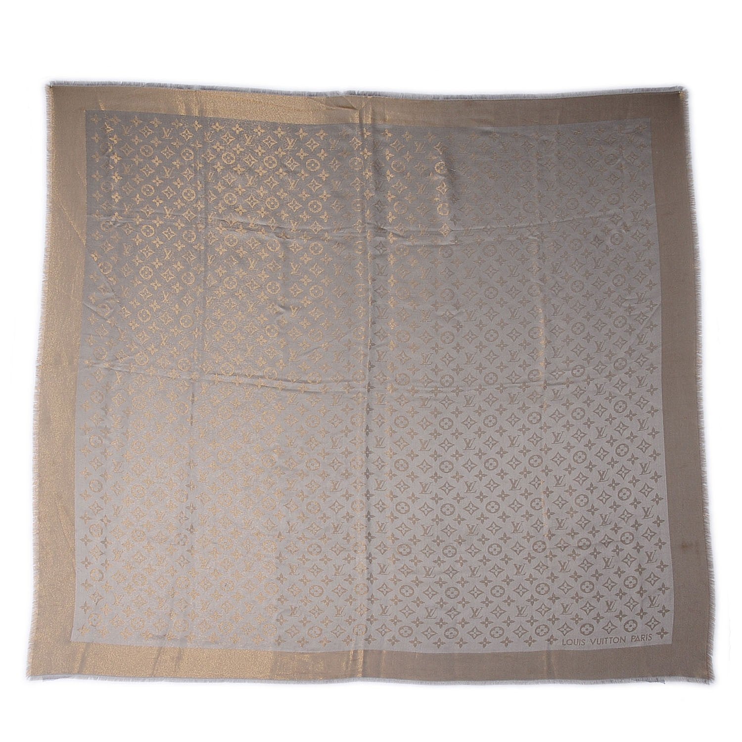 Louis Vuitton Silk Wool Monogram Shine Shawl Beige 3 of 5