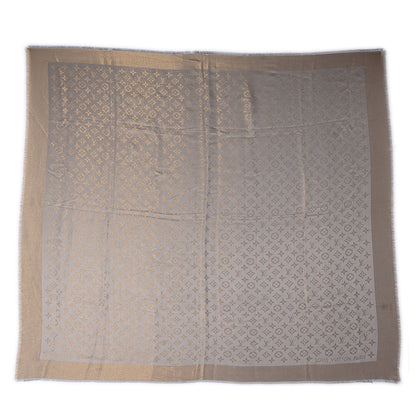 Louis Vuitton Silk Wool Monogram Shine Shawl Beige 3 of 5