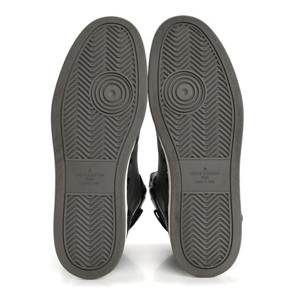 Louis Vuitton Calfskin Monogram Eclipse Mens Rivoli High Top Sneakers 9 Black Grey 6 of 10