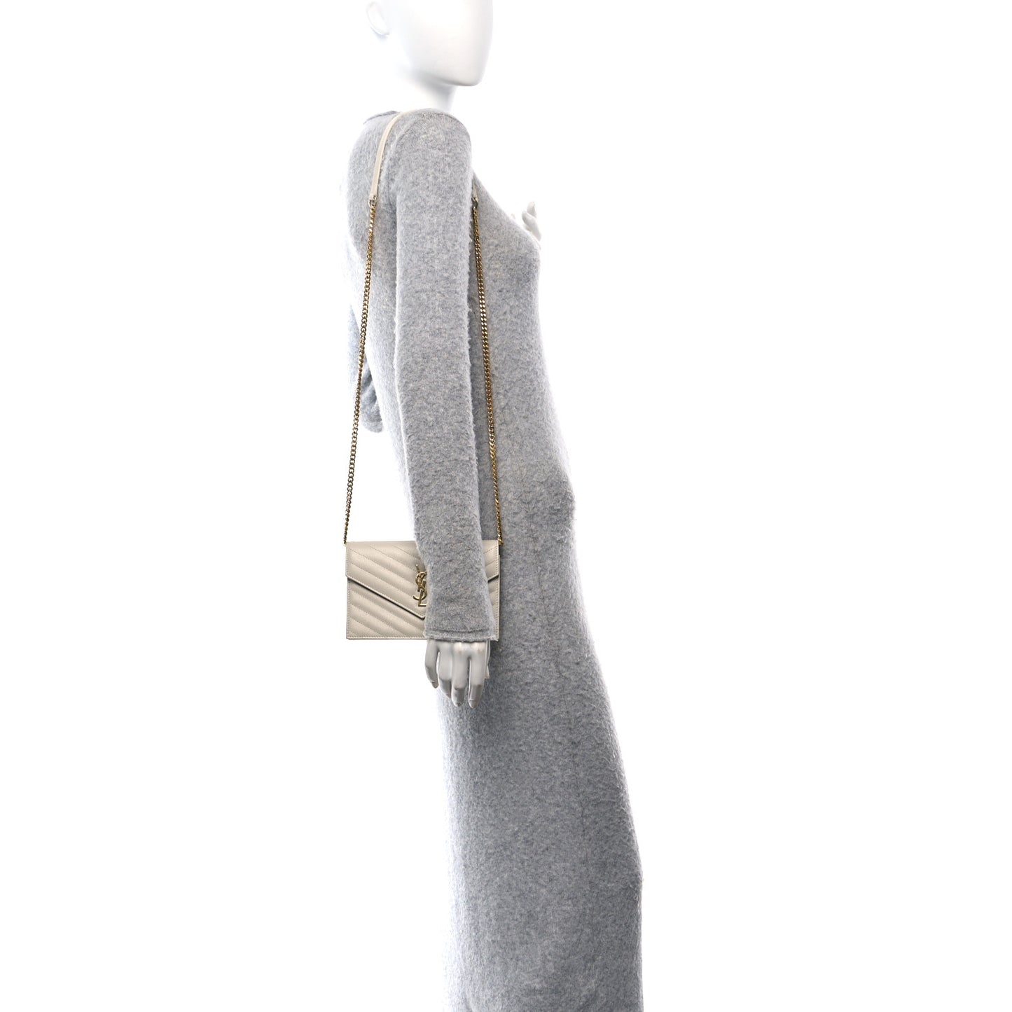 Grain De Poudre Matelasse Chevron Monogram Envelope Chain Wallet Crema Soft