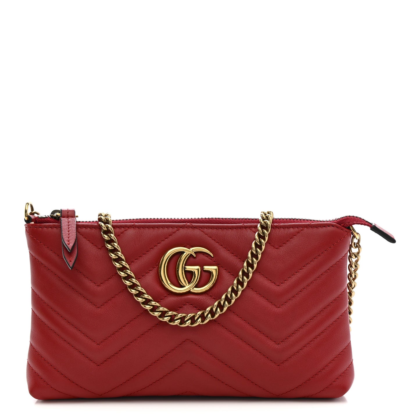 Calfskin Matelasse Mini GG Marmont Chain Bag Hibiscus Red