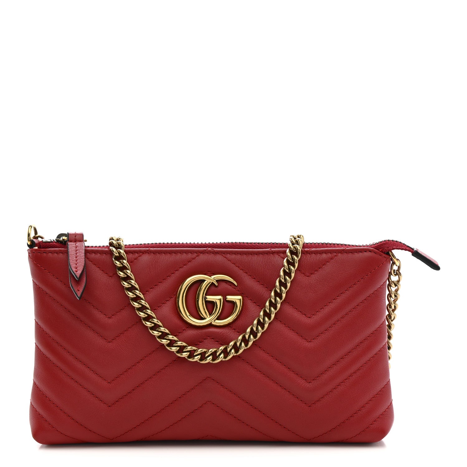 Gucci Calfskin Matelasse Mini GG Marmont Chain Bag Hibiscus Red 1 of 14