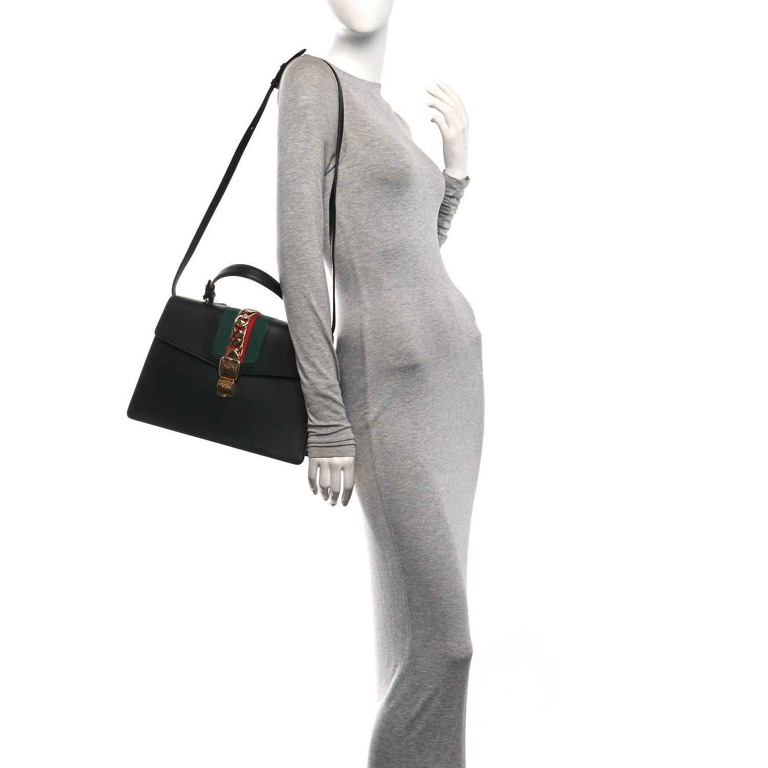 Gucci Calfskin Medium Sylvie Top Handle Bag Black 2 of 10