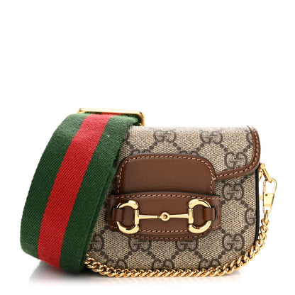 Gucci GG Supreme Monogram Azalea Calfskin Web Horsebit 1955 Wallet On Strap Beige Ebony Brown Sugar 1 of 9