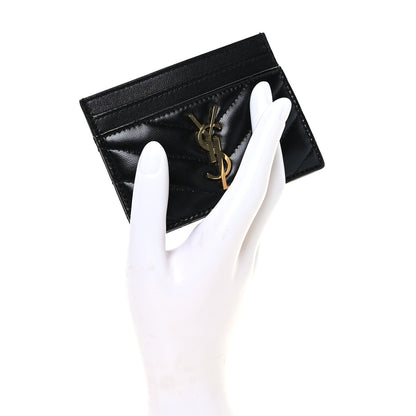 Saint Laurent Lambskin Matelasse Chevron Monogram Credit Card Case Black 2 of 9