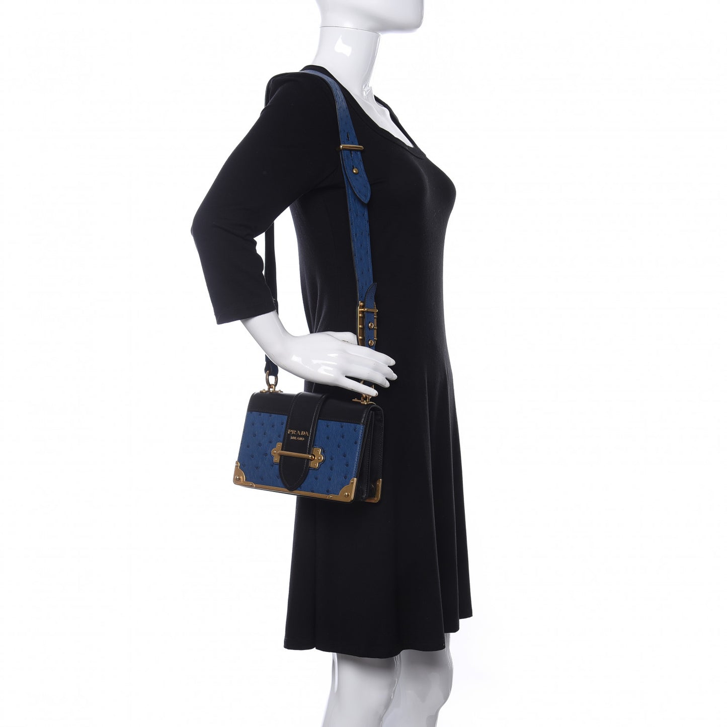 City Calfskin Ostrich Cahier Bag Colbalto Black