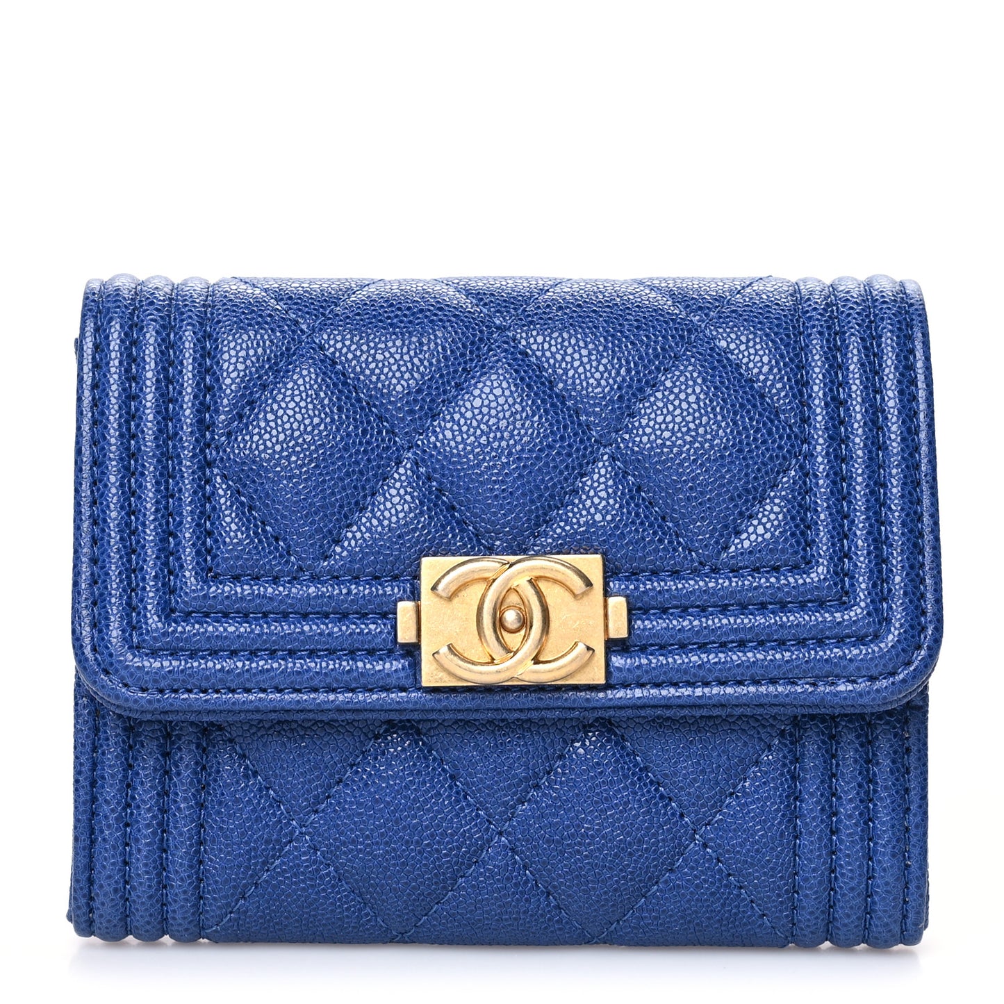 Caviar Quilted Boy Card Holder Wallet Blue