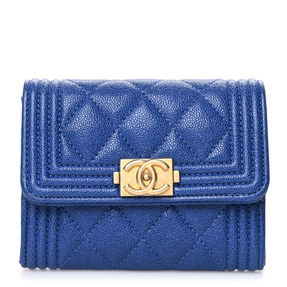 Chanel Caviar Quilted Boy Card Holder Wallet Blue 1 of 12