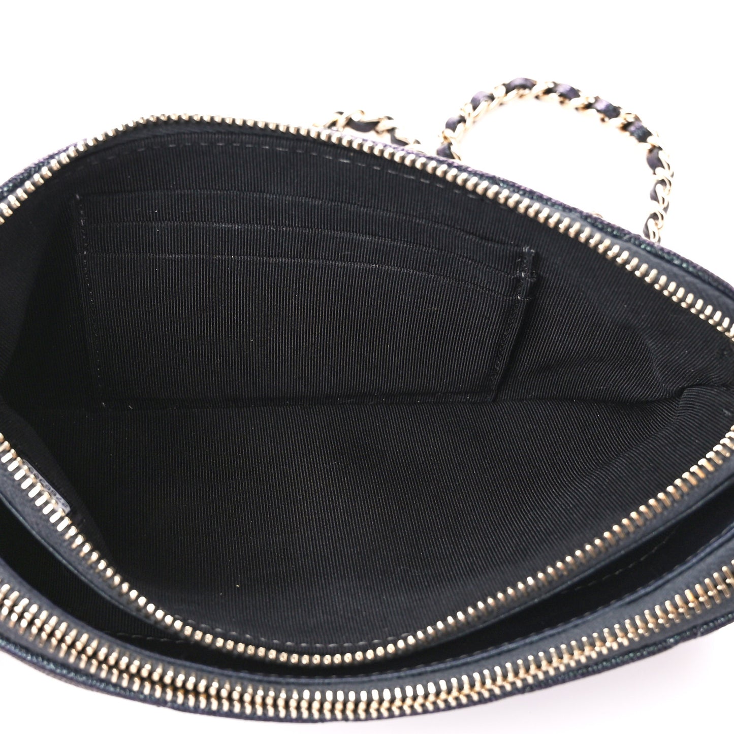 Iridescent Caviar Quilted Small Clutch With Chain Black