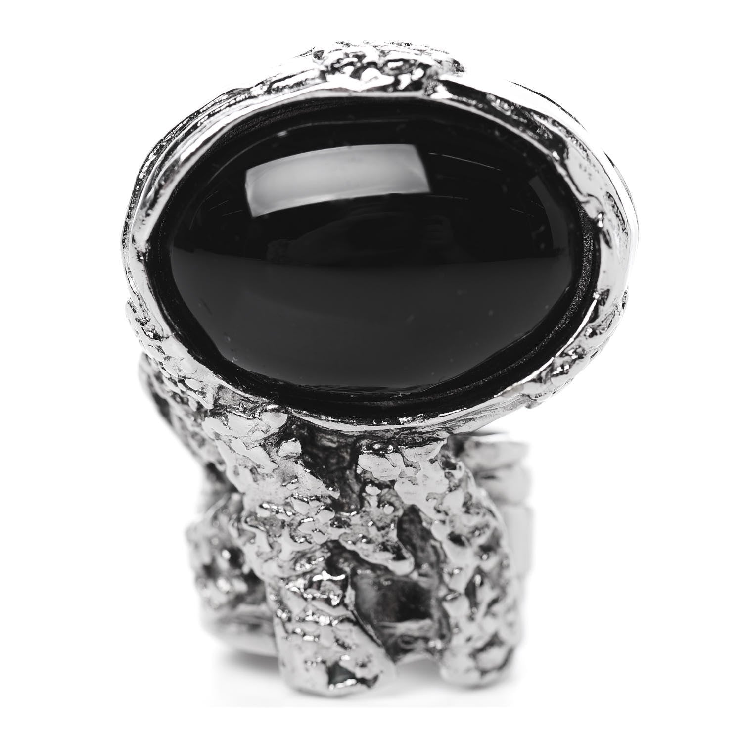 Saint Laurent Glass Cabochon Gunmetal Arty Ovale Ring 5 Black 1 of 4