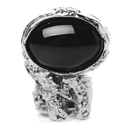 Saint Laurent Glass Cabochon Gunmetal Arty Ovale Ring 5 Black 1 of 4
