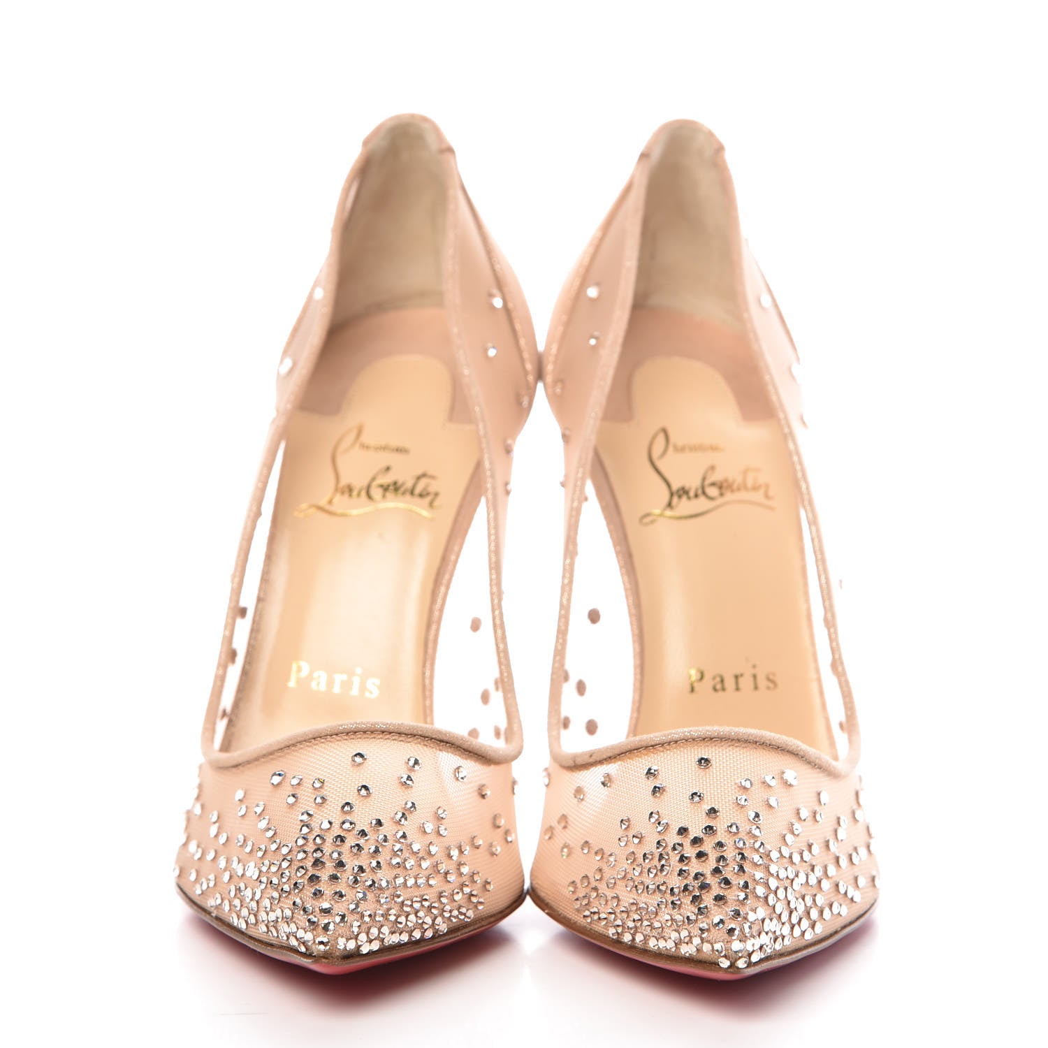 Christian Louboutin Suede Silk Crystal Strass Follies 100 Pumps 37 Neutral 2 of 8