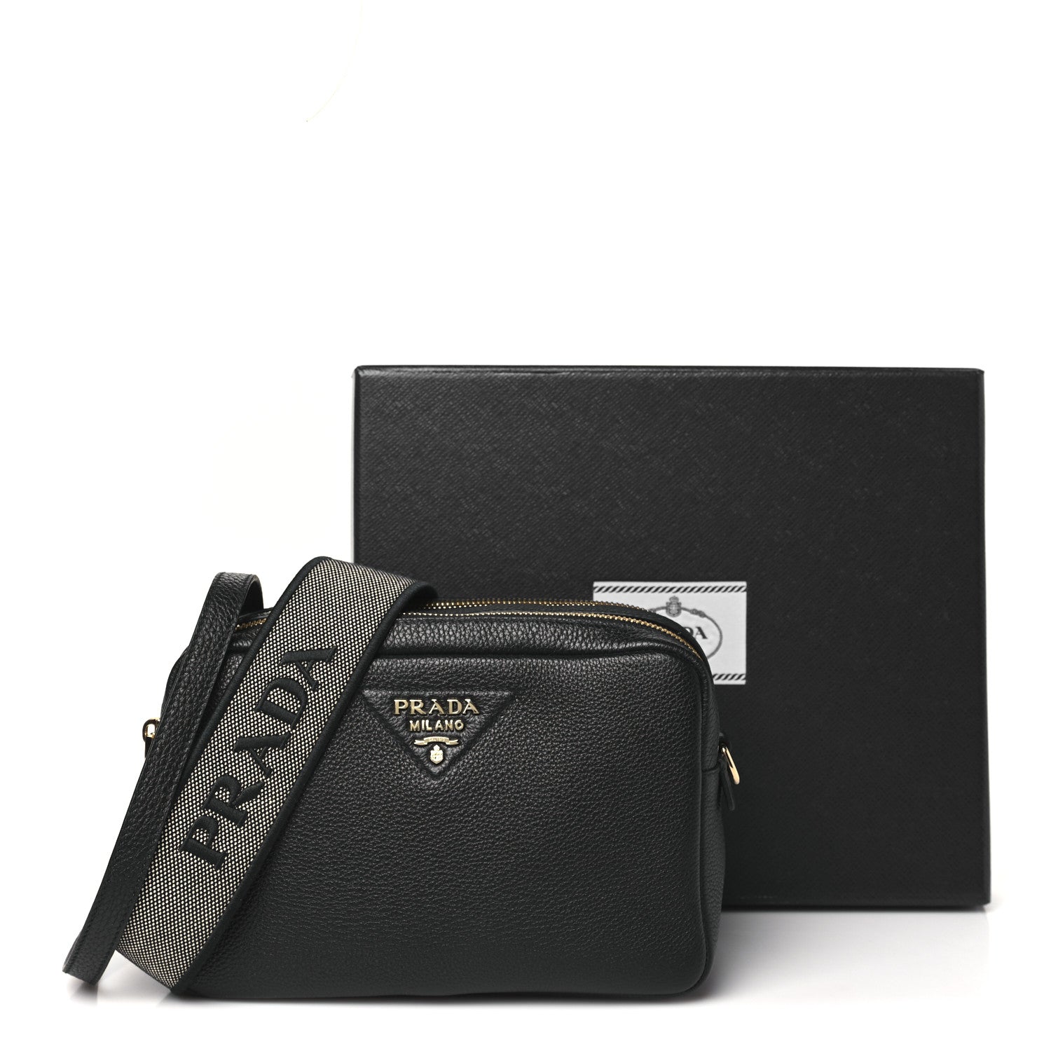 Prada Vitello Daino Soft Medium Double Zip Shoulder Bag Black