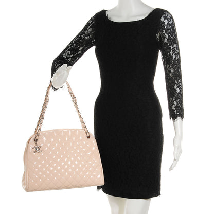 Chanel Patent Quilted Large Just Mademoiselle Bowling Bag Beige 2 of 8