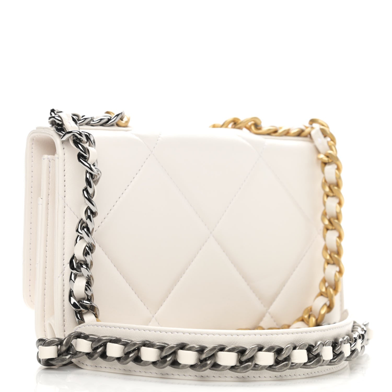 Chanel Lambskin Quilted Chanel 19 Wallet On Chain WOC White 3 of 10