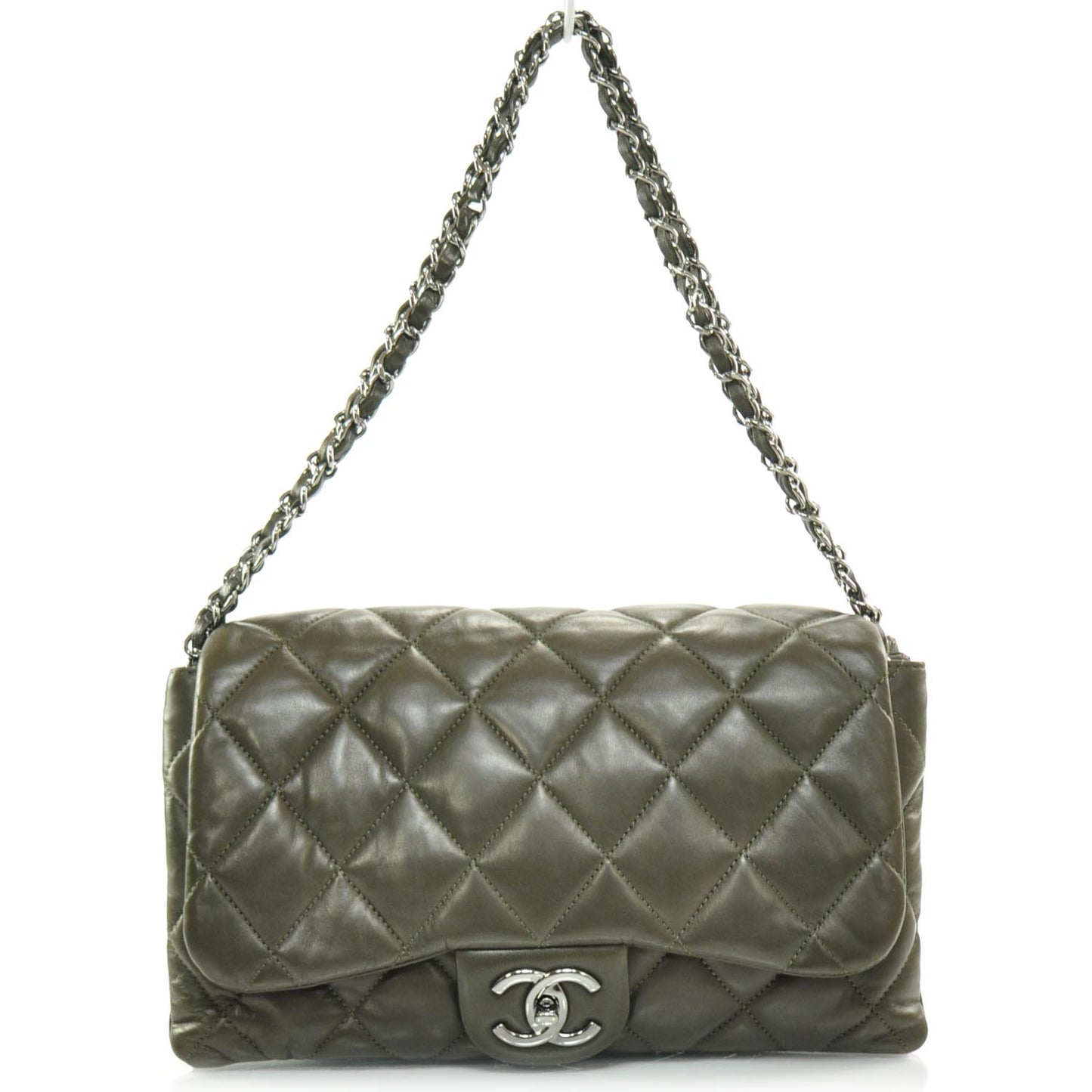 Lambskin Quilted 3 Flap Bag Dark Khaki