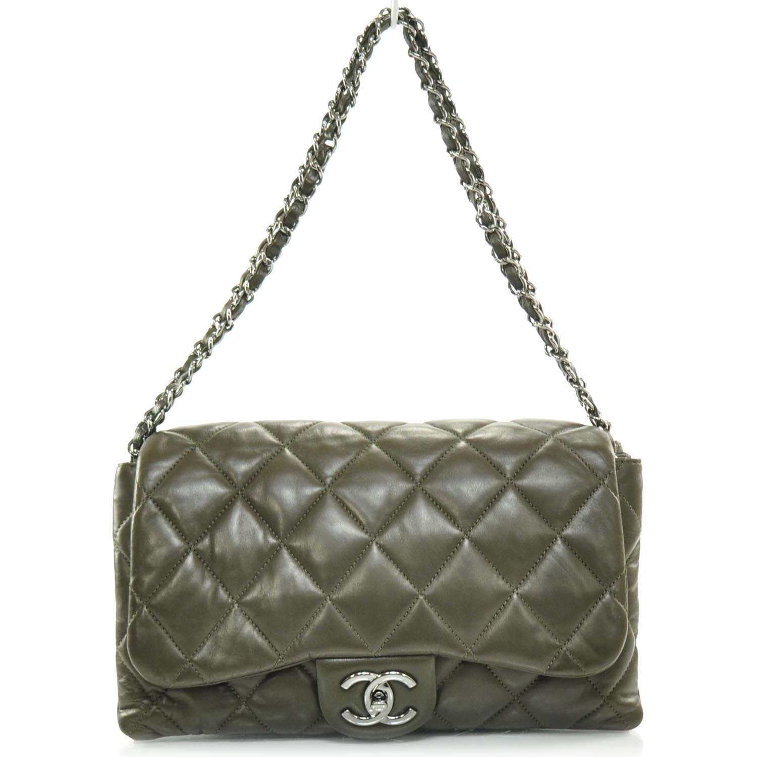 Chanel Lambskin Quilted 3 Flap Bag Dark Khaki 1 of 10