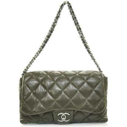 Chanel Lambskin Quilted 3 Flap Bag Dark Khaki 1 of 10