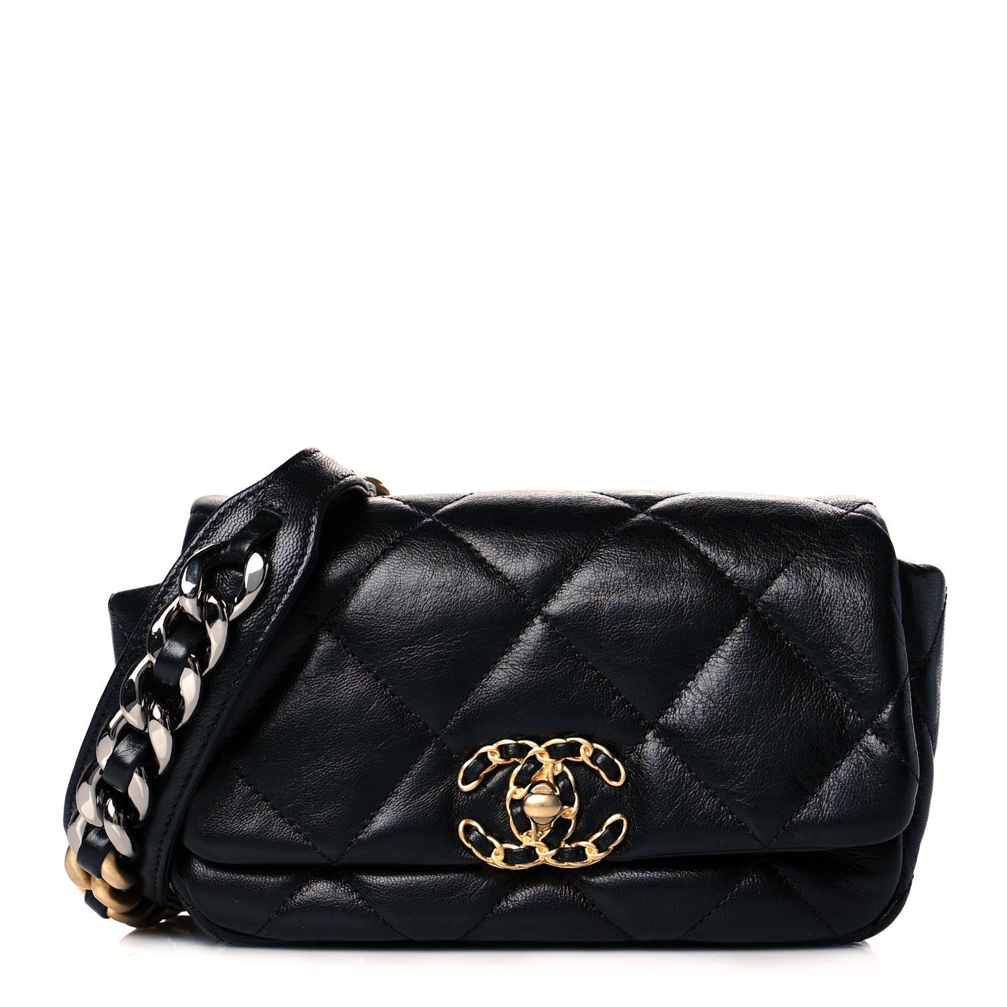Goatskin Quilted Chanel 19 Waist Bag Black