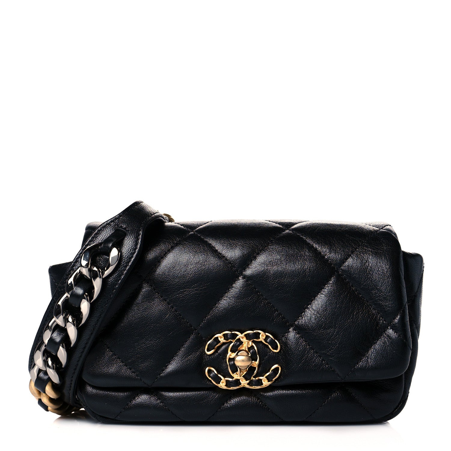 Chanel Goatskin Quilted Chanel 19 Waist Bag Black 3 of 12