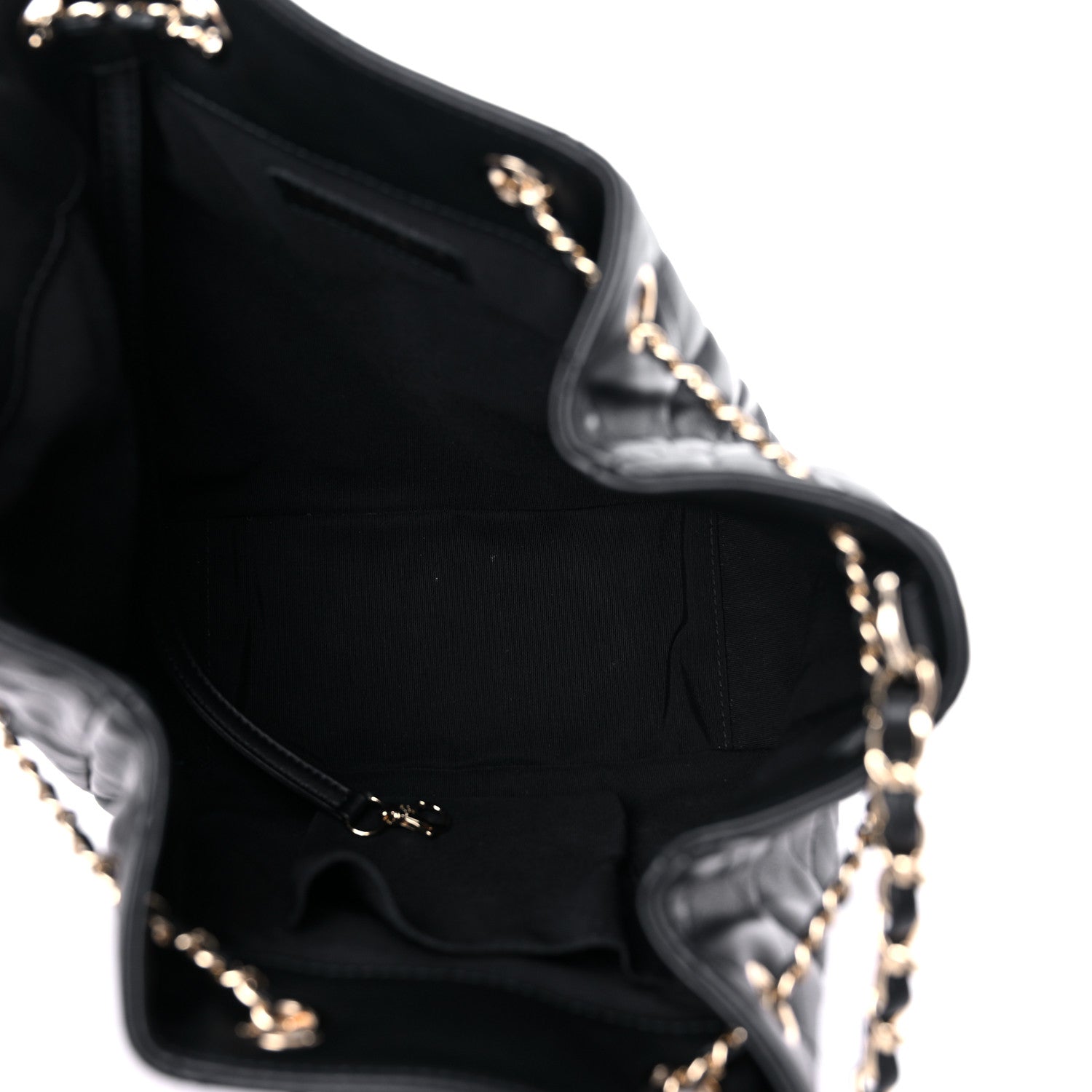 Chanel Grained Calfskin Quilted CC Chain Bucket Drawstring Bag Black 5 of 11