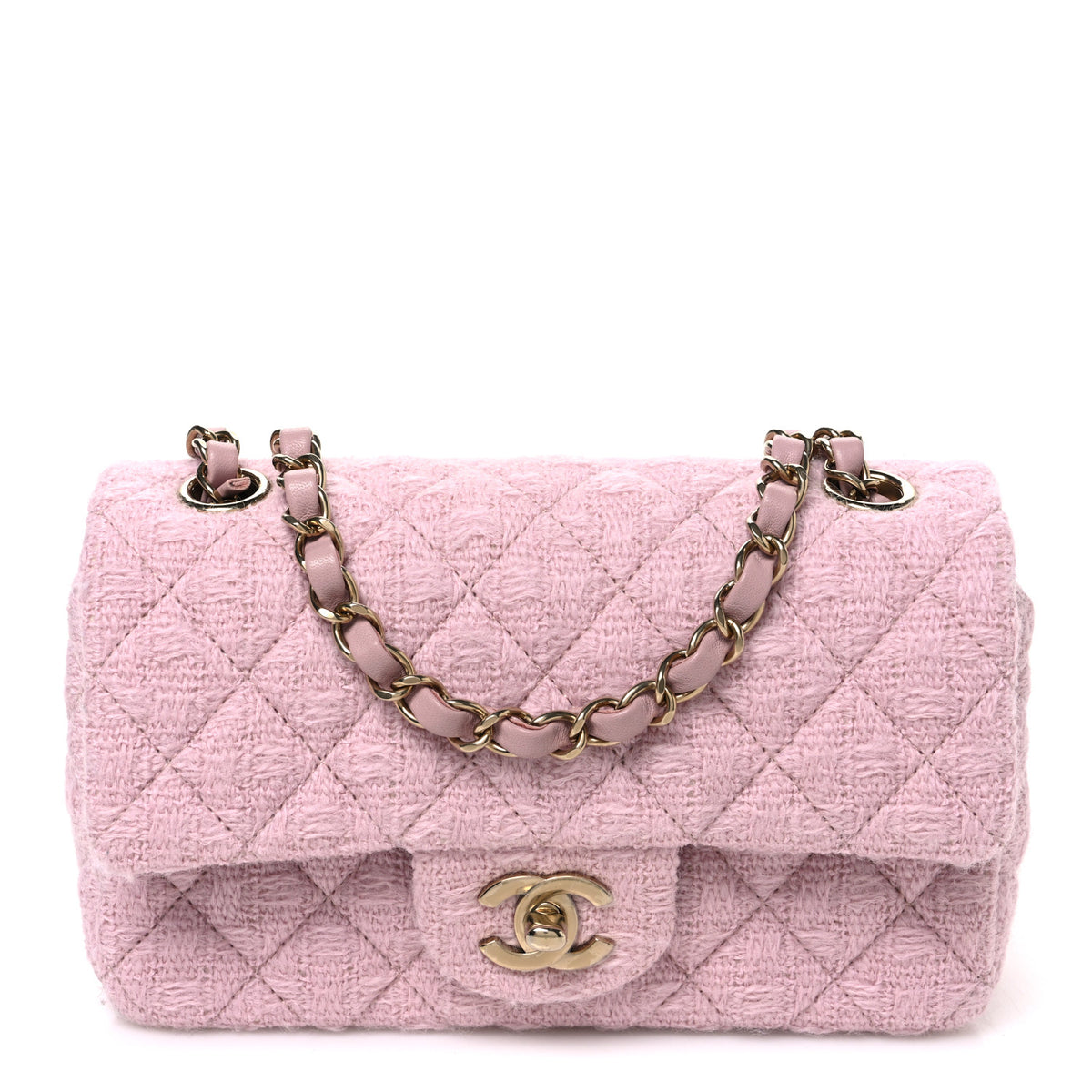 Tweed Quilted Mini Rectangular Flap Light Pink
