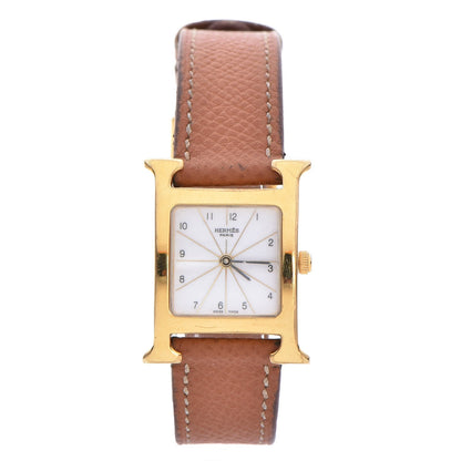 Hermes Stainless Steel Epsom 21mm Heure H Hour Quartz Watch Gold 1 of 13