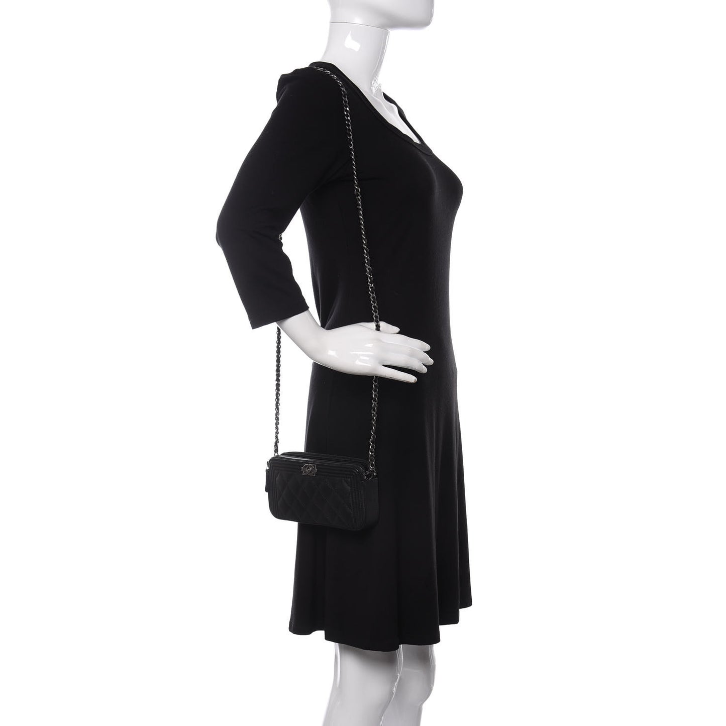 Caviar Quilted Small Boy Clutch With Chain Black