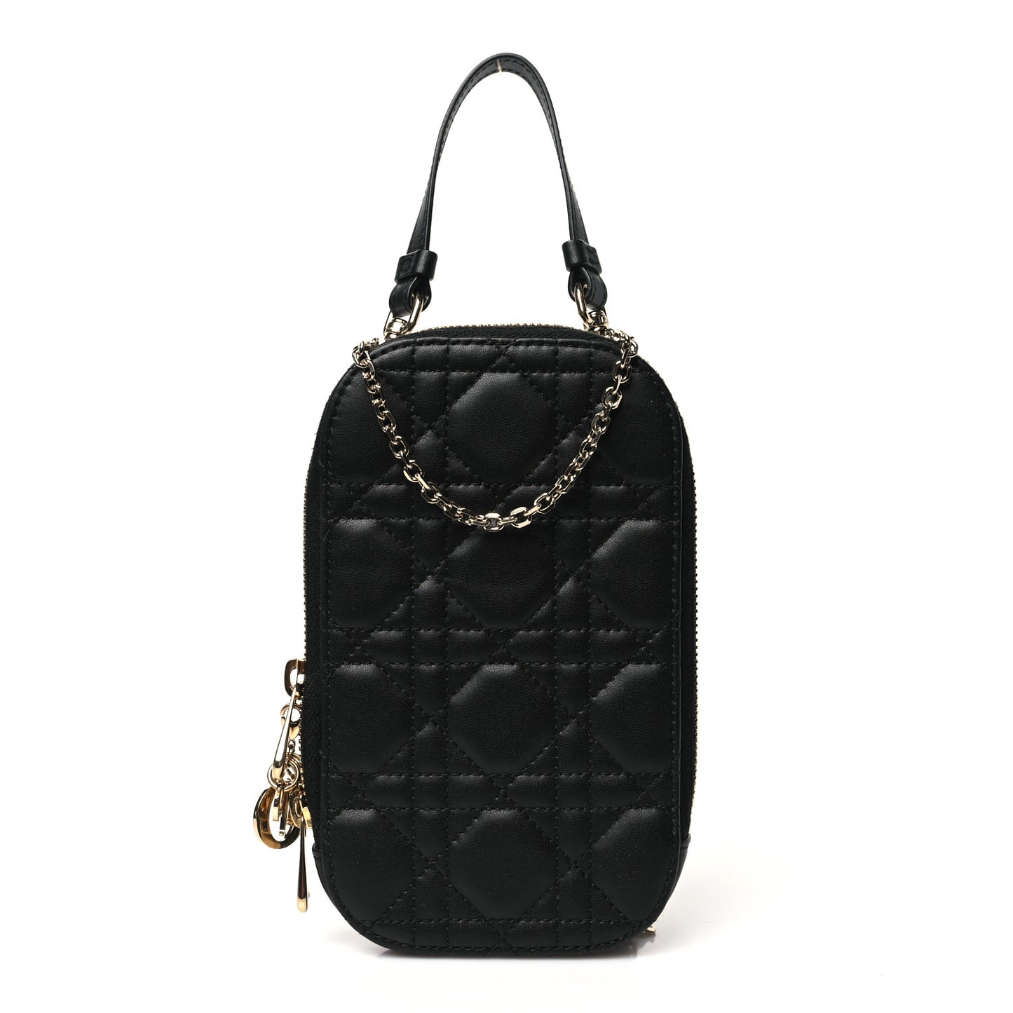Lambskin Cannage Lady Dior Phone Holder Black
