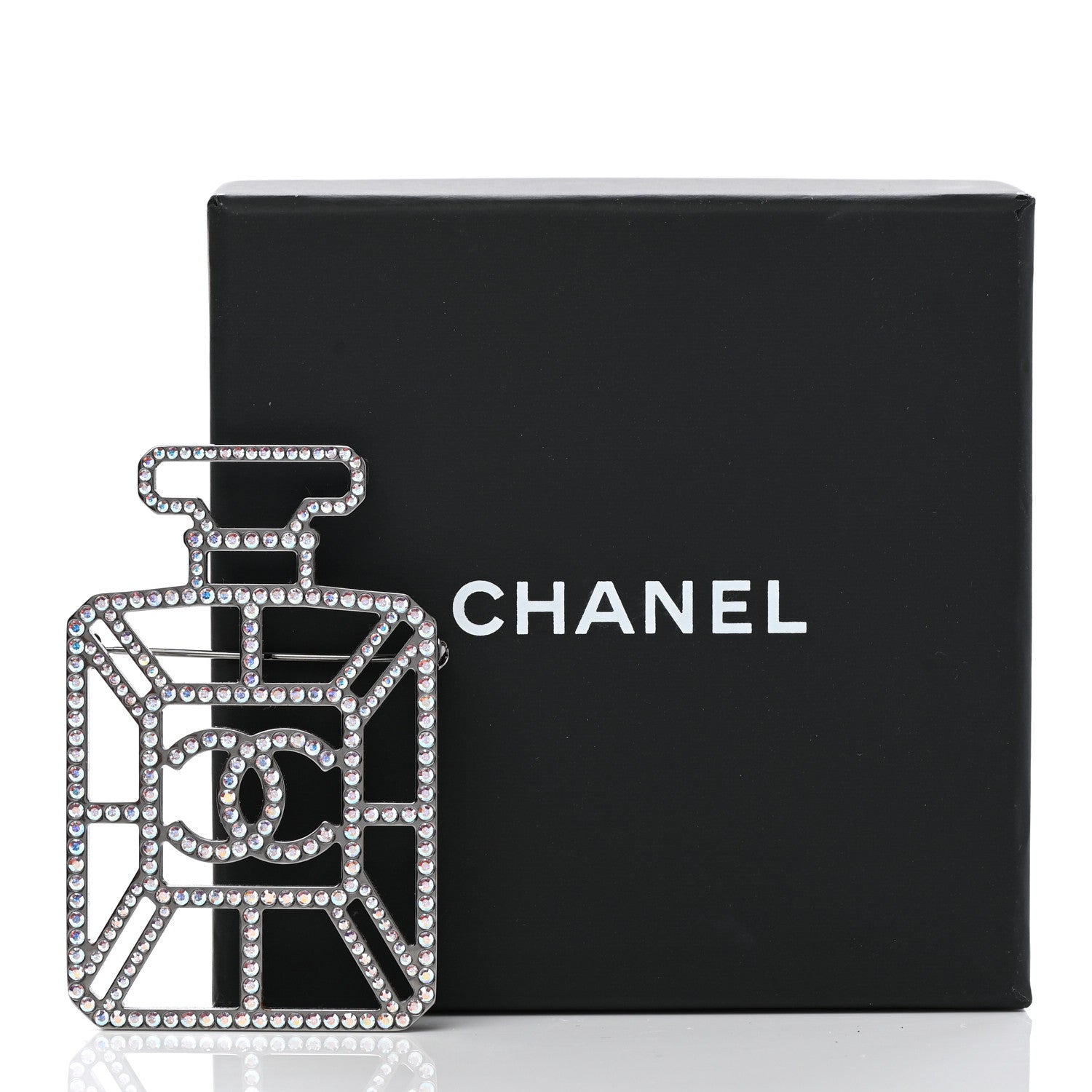 Chanel Ruthenium Crystal Perfume Bottle CC Brooch Iridescent Blue 5 of 5