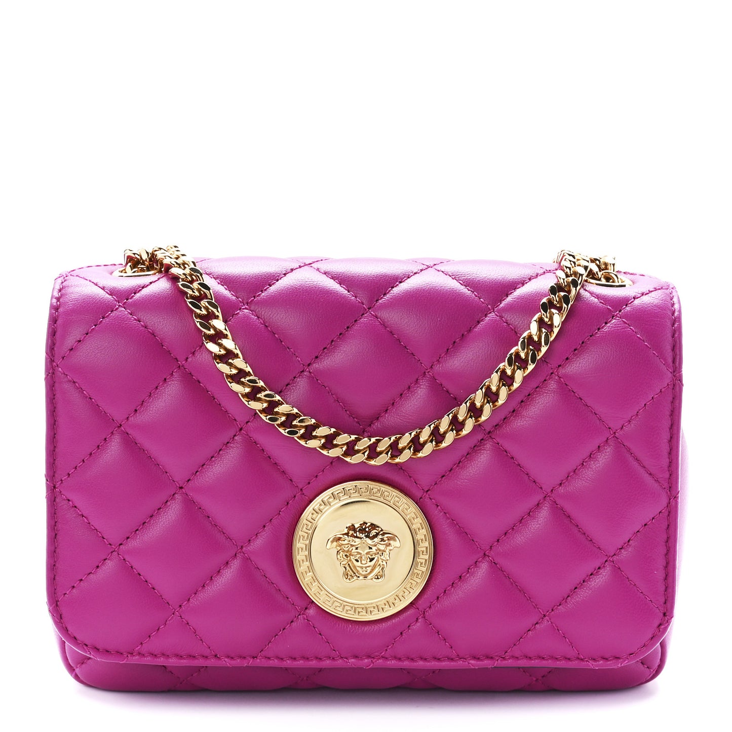 Nappa Quilted Small Medusa Chain Crossbody Pink