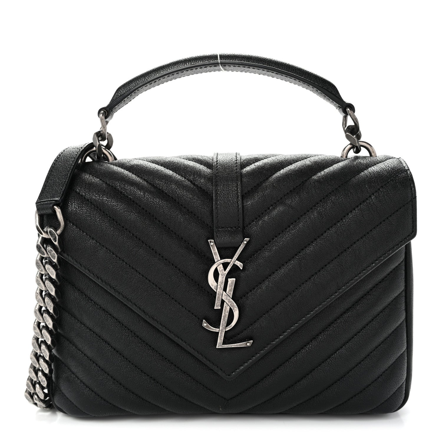 Saint Laurent Sheepskin Matelasse Chevron Monogram Medium College Bag Black 1 of 11