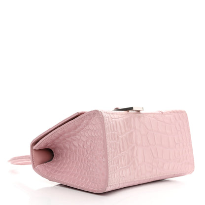 Balenciaga Shiny Calfskin Crocodile Embossed Small Hourglass Top Handle Bag Powder Pink 4 of 12