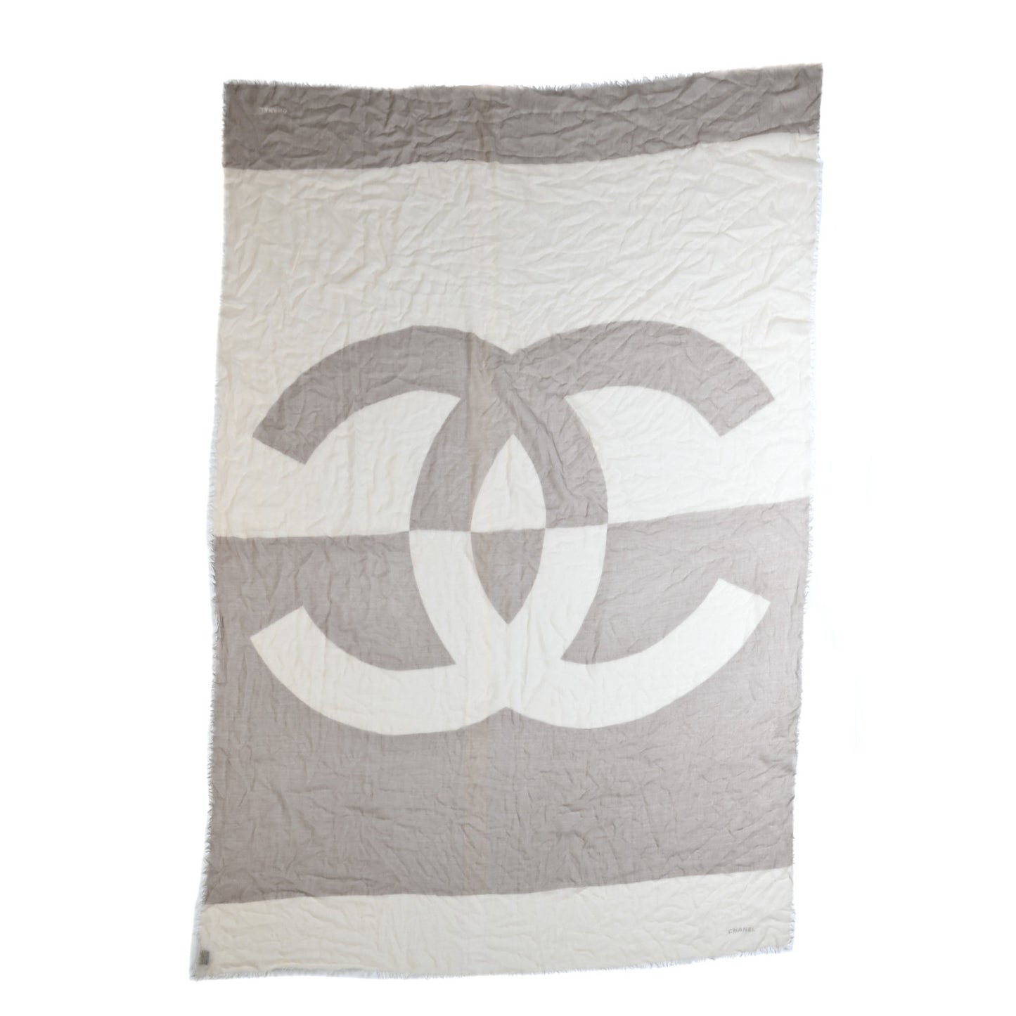 Cashmere Silk CC Fringe Scarf Beige Cream