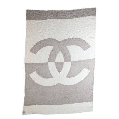 Chanel Cashmere Silk CC Fringe Scarf Beige Cream 1 of 3
