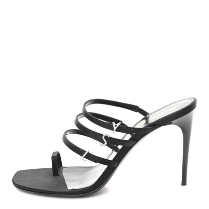Saint Laurent Crepe Satin Crystal Logo Jerry 110 Ankle Strap Sandals 38.5 Black 1 of 8