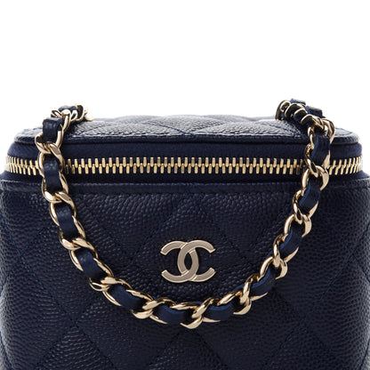 Chanel Caviar Quilted Mini Vanity Case With Chain Navy Blue 10 of 11