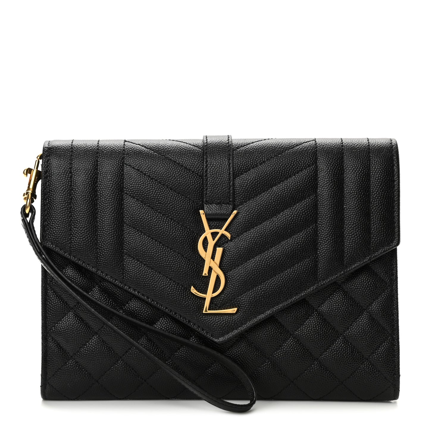 Grain De Poudre Textured Mixed Matelasse Triquilt Monogram Clutch Black