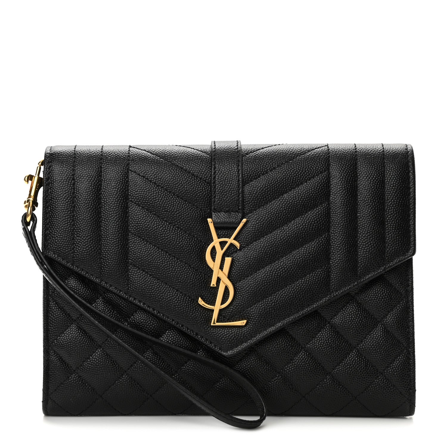 Saint Laurent Grain De Poudre Textured Mixed Matelasse Triquilt Monogram Clutch Black 1 of 7