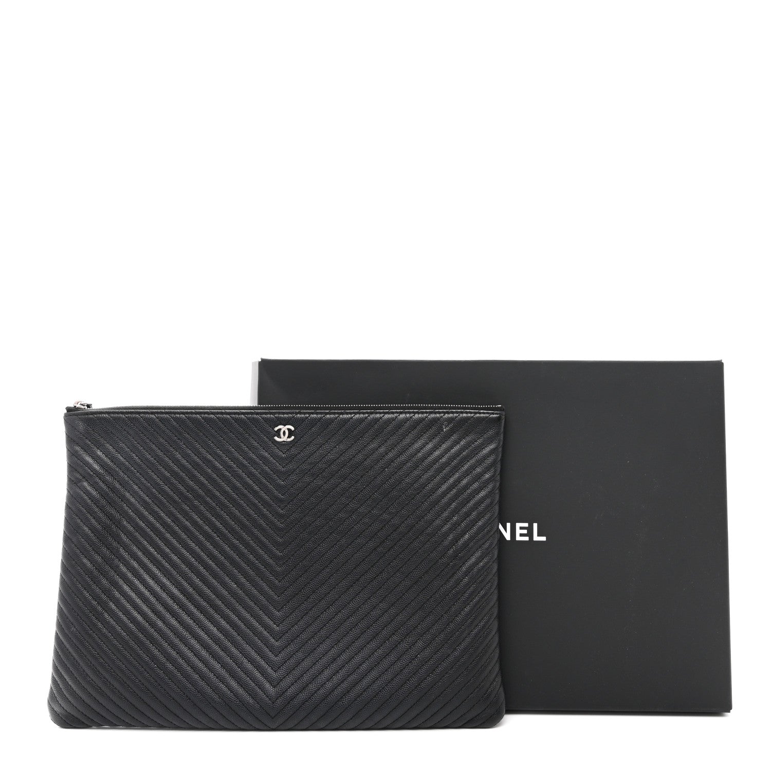 Chanel Caviar Chevron Quilted Large Cosmetic Case Black 9 of 9